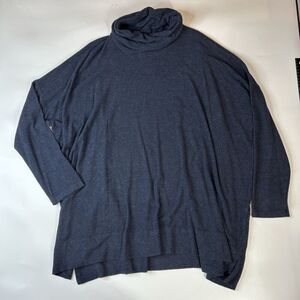 Capote Tunic Top Womens Large Cowl Neck High Low Navy Blue Made In USA Relaxed